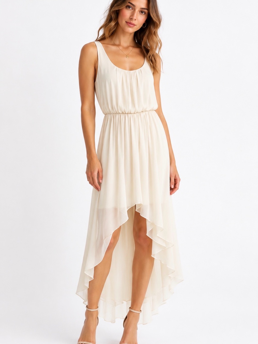 LOVE Ivory Chiffon High Low Dress Size Small Flowy Sleeveless